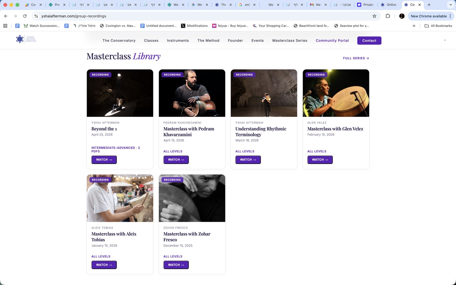 The masterclass library grid with sessions from world-class guest teachers